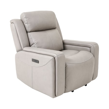 Armen Living Claude Dual Power Headrest and Lumbar Support Recliner Chair in Light Gray Genuine Leather LCCL1GR